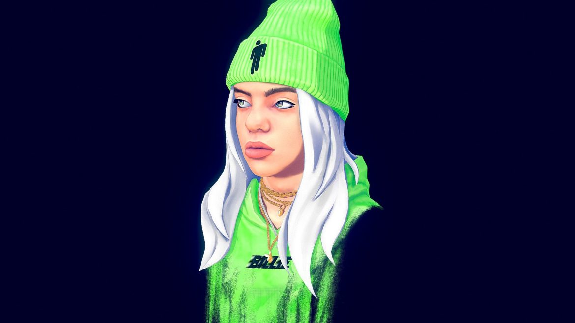 Billie Eilish Character 3d Model - Highly detailed 3D portrait model of Billie Eilish showcasing realistic textures and accurate likeness
