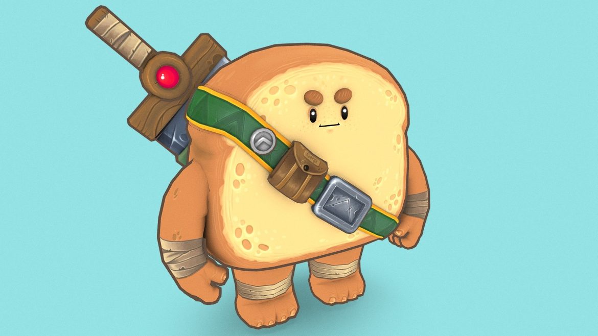 Bread Warrior 3d Model - Bread Warrior 3D model character, stylized fantasy bread warrior with shield and sword, game asset