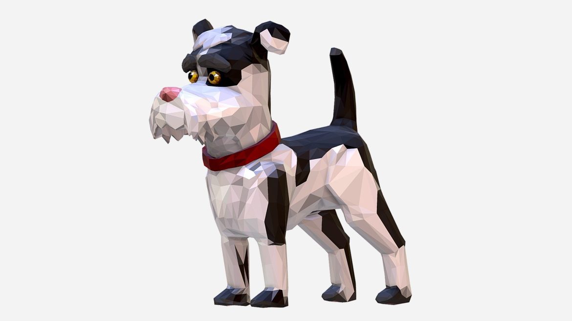 cartoon black dog low polygon art farm animal 3d model
