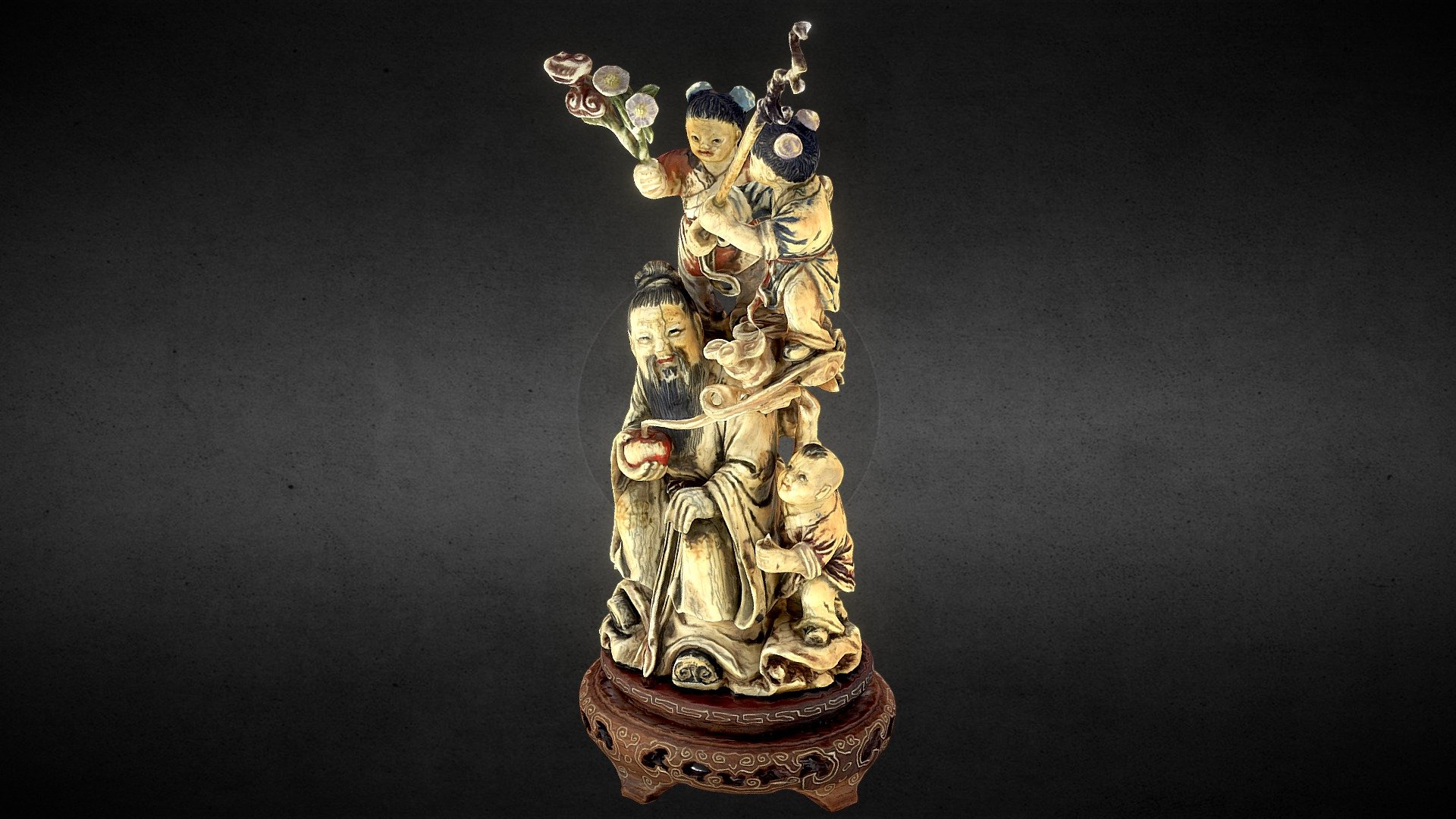 Chinese Carved Polychrome Ivory Figures