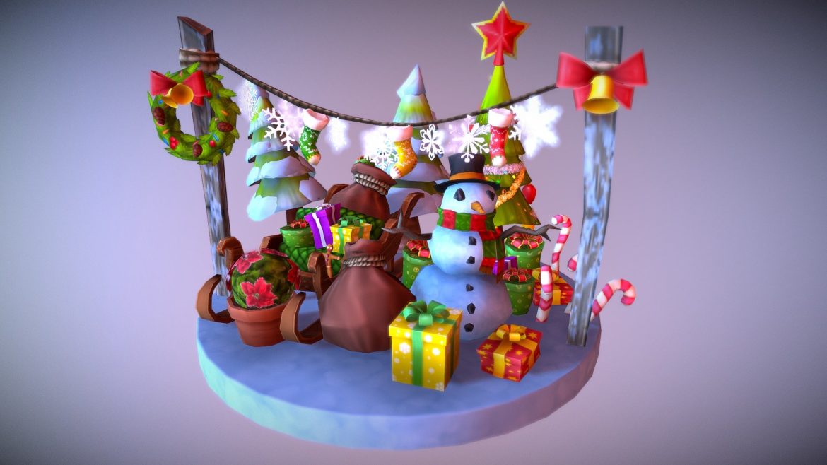 christmas low poly props amp decorations 3d model