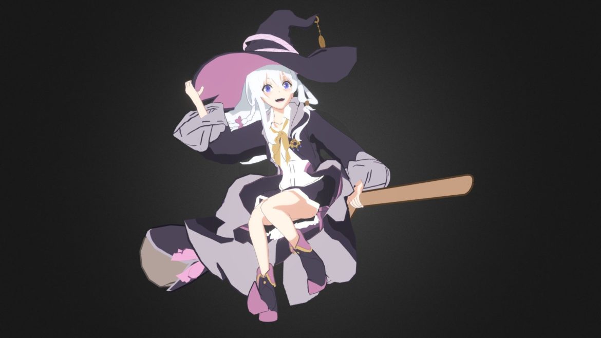 Elaina Character 3d Model - High-quality 3D model of Elaina from Majo no Tabitabi, featuring her iconic witch outfit and staff.