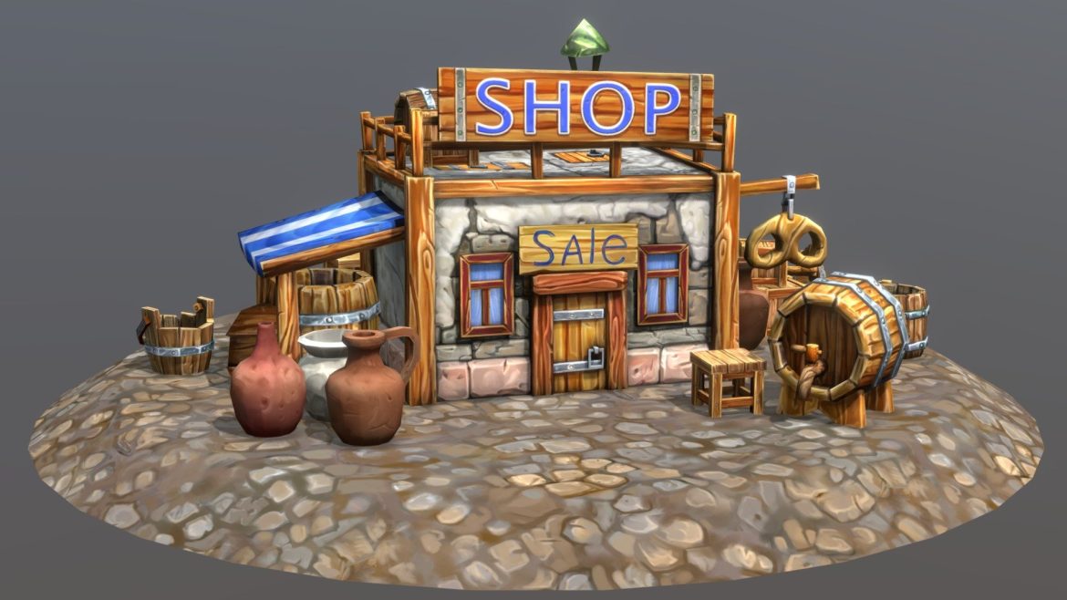fantasy hand painted shop with props 3d model