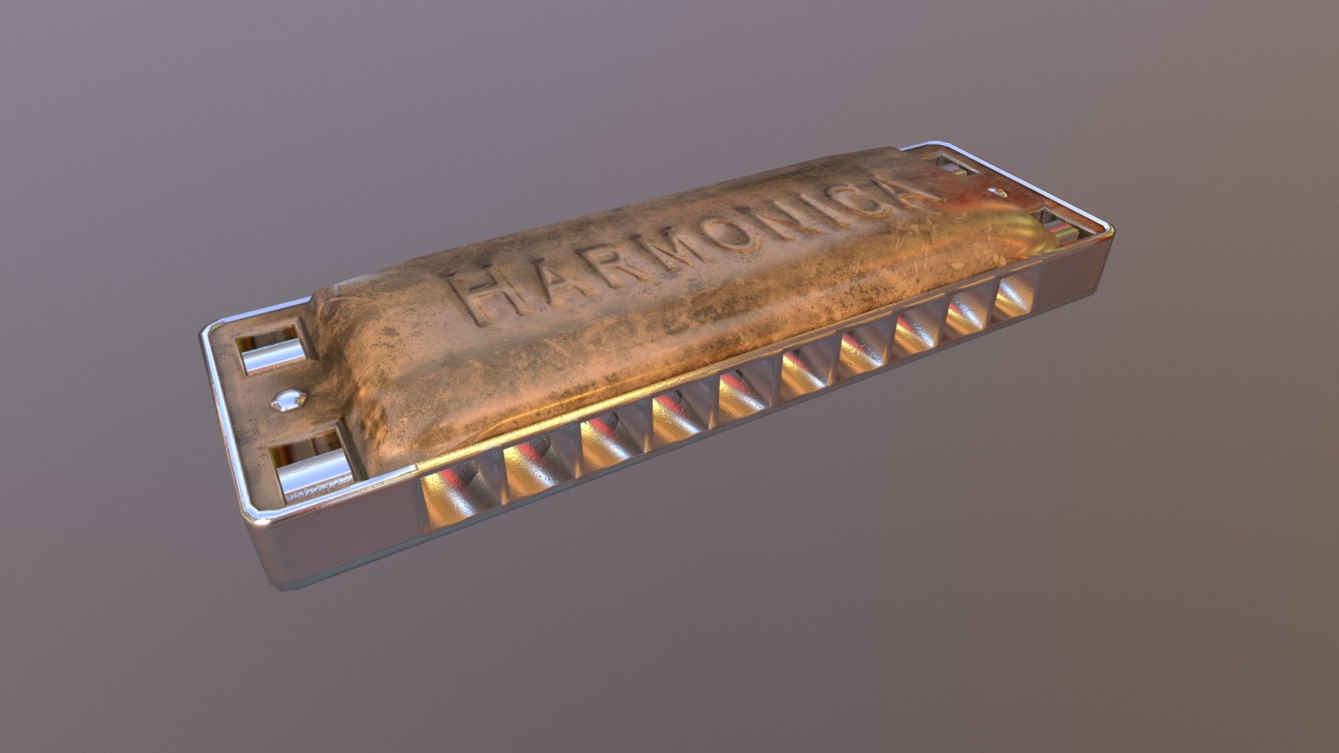 Game Ready Harmonica Metallic Low Poly