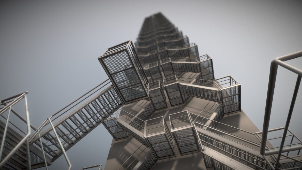 industrial staircase low poly galvanized 3d model
