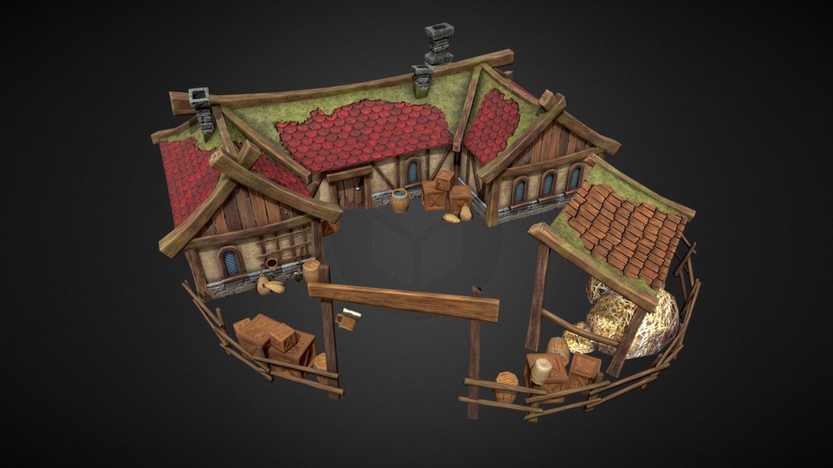 inn lowpoly fantasy village 3d model