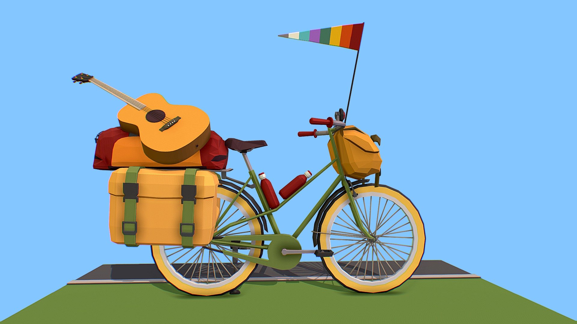 isometric art lowpoly model tourist bike ride