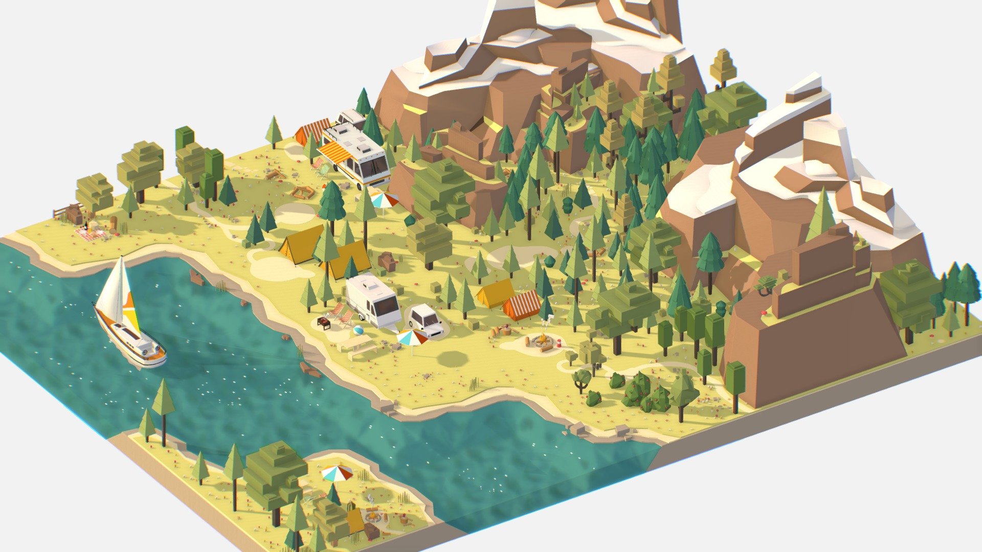 isometric style camping level constructor