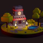 Low Poly Aztec Jungle House Illustration