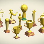 Low Poly Trophy Pack: 9 trophies in fbx/blend