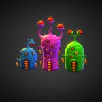 lowpoly alien houses 3d model