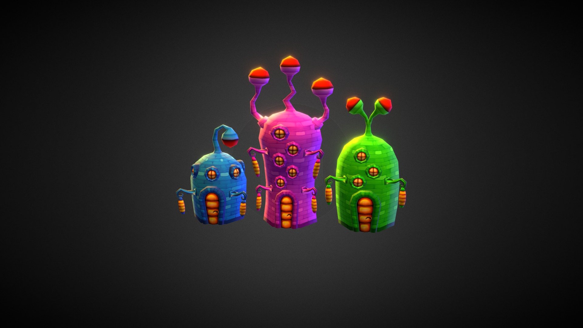 Lowpoly Alien Houses