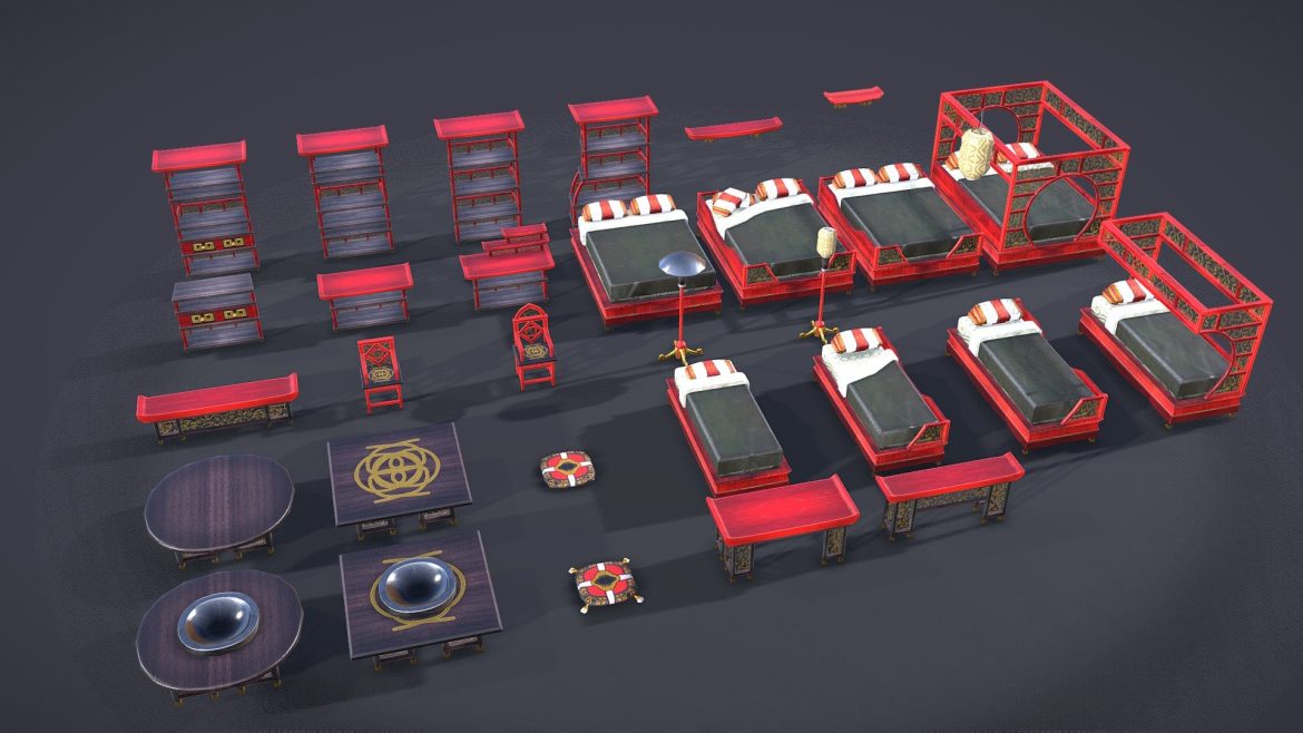 lowpoly asian home pack 3d model