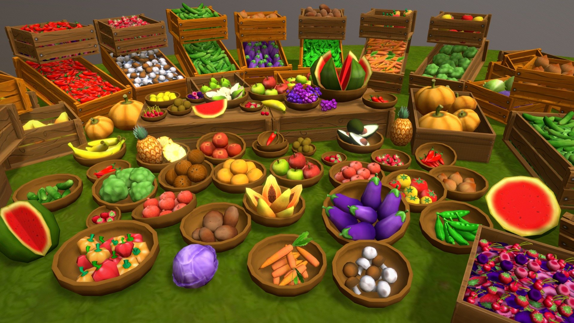 Lowpoly Fruits And Vegetables Props