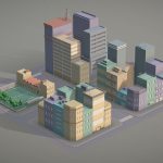 Lowpoly pack of 4 city blocks