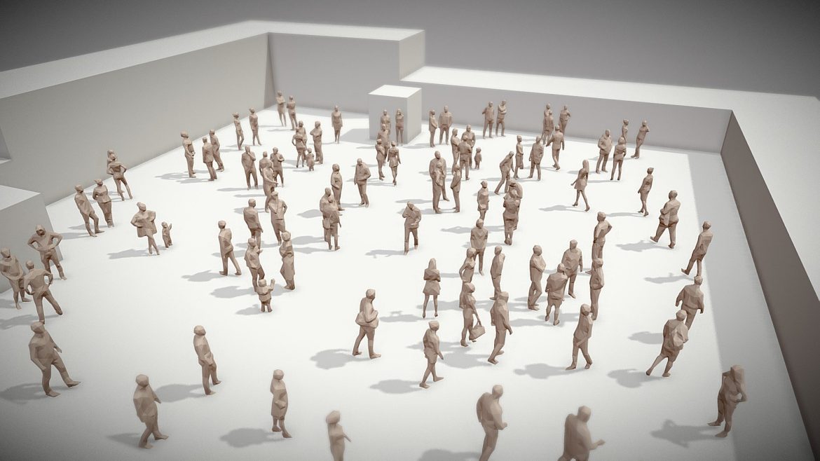 Lowpoly People 3d Model - Lowpoly People Crowd 3d model for architectural visualization and game development, featuring 96 stylized characters