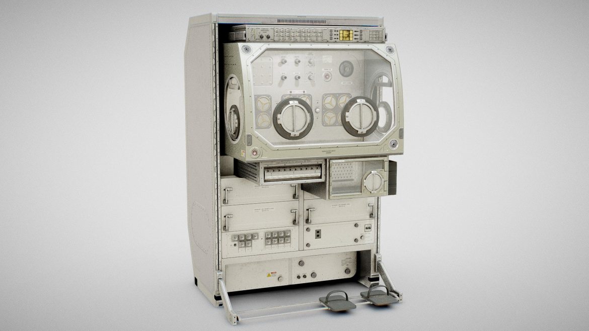 Microgravity Science Glovebox 3d Model - Detailed 3D model of the ISS Microgravity Science Glovebox in its open configuration, showcasing internal components and textures