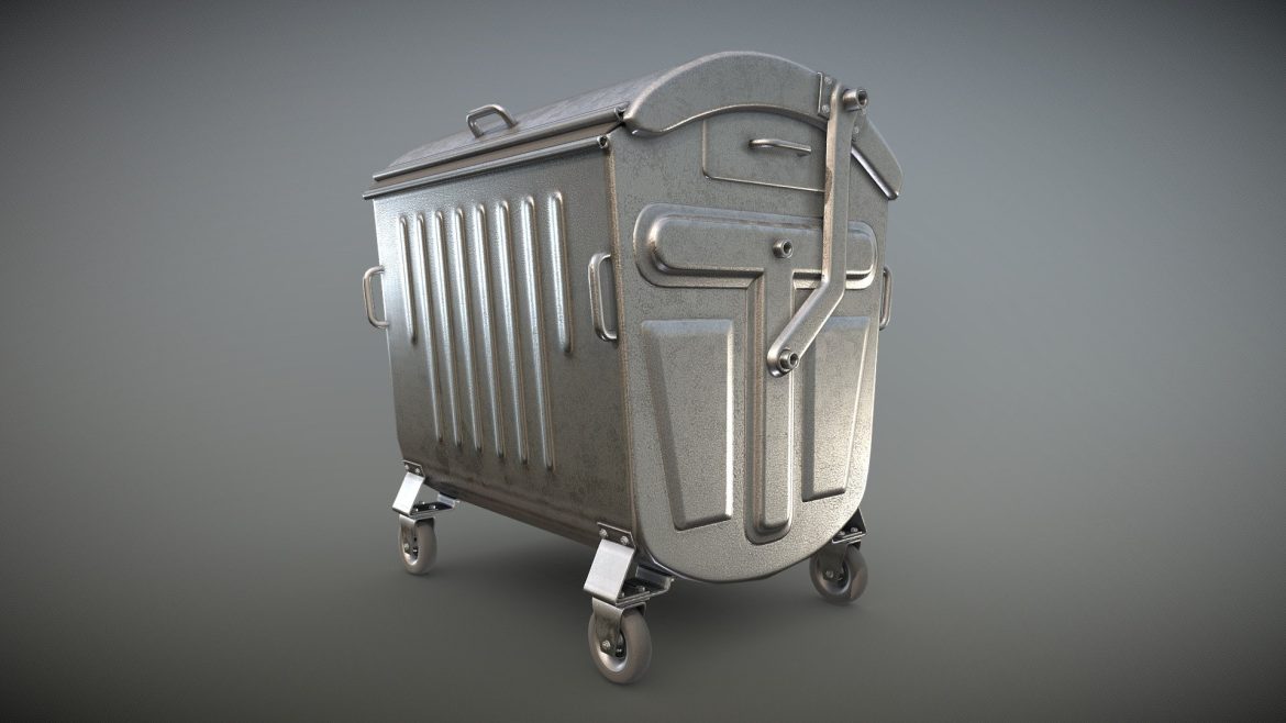 old metal garbage trash container low poly 3d model