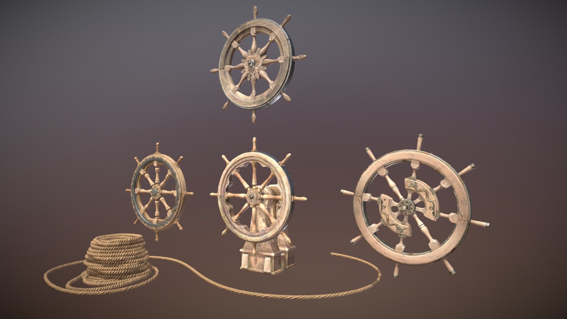 Old ship steering wheels