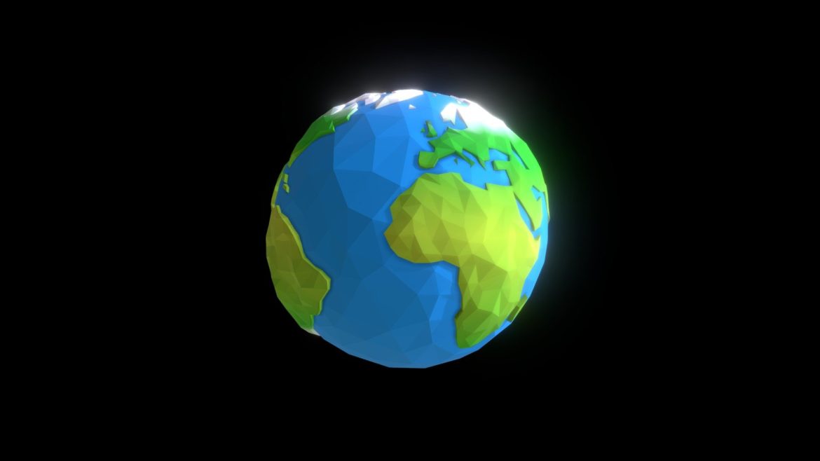 Planet Earth 3d Model - Low poly Planet Earth 3D model with customizable ground and water