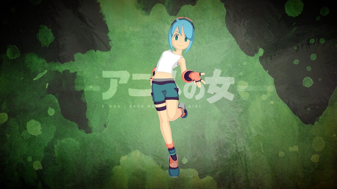 Anime Girl 3d Model - Anime girl 3D model in various outfits and expressions, showcasing toon style and customizable features for Blender and FBX.