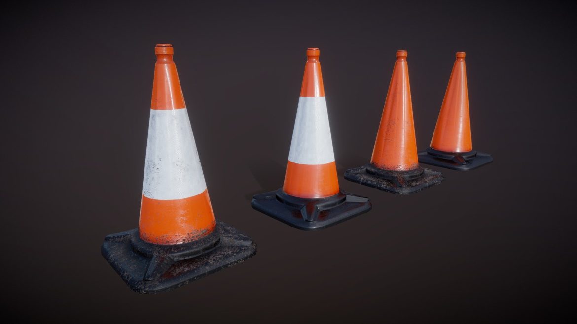 road cone set 1 low polypbrunity ready 3d model