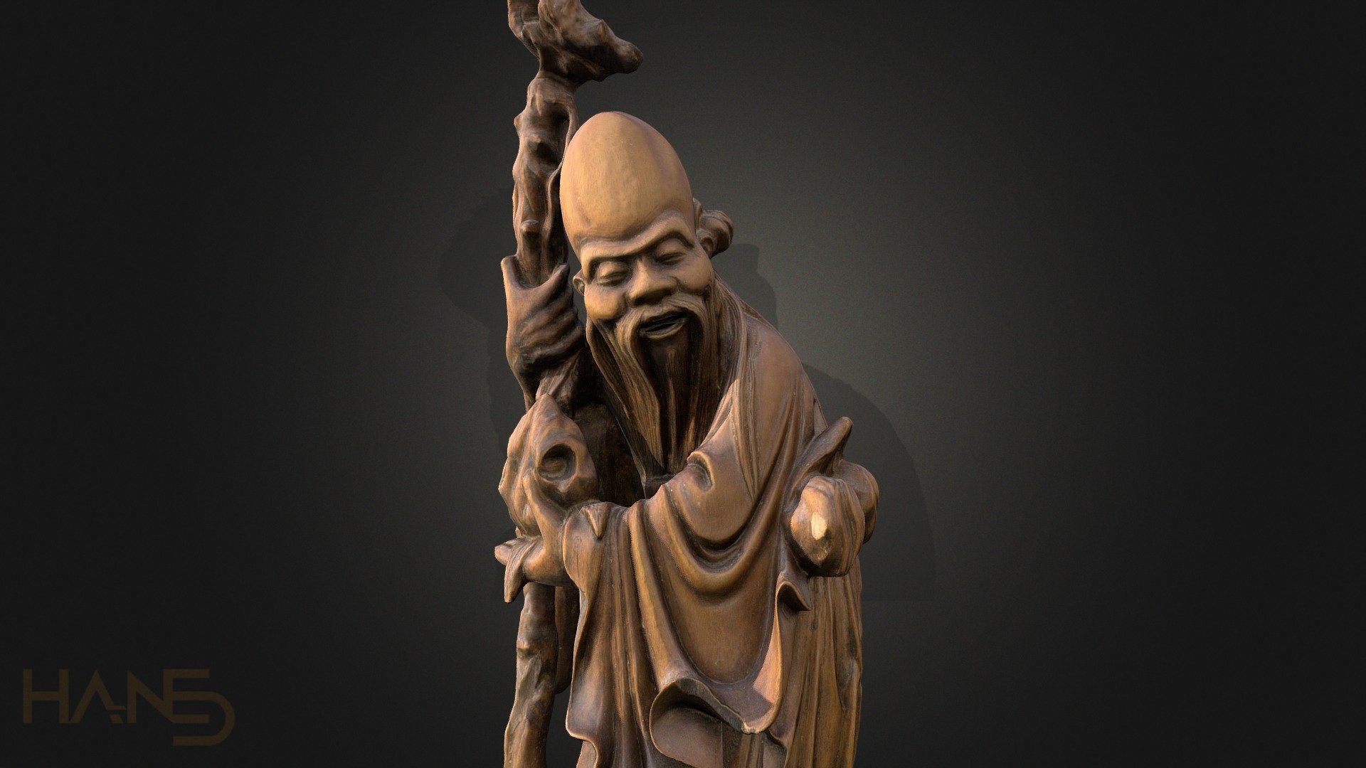 Sculpture Japanese old man Walking Cane