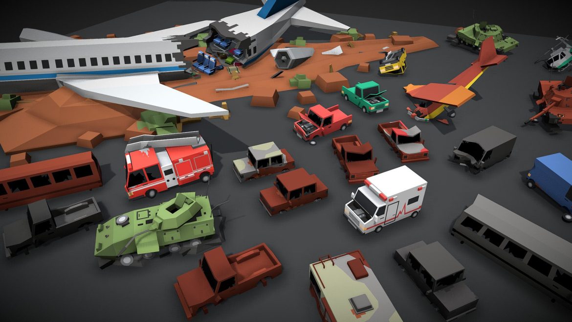 simple apocalypse damaged vehicles 3d model