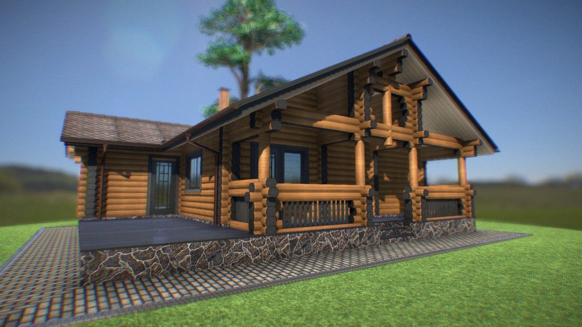 spa bathhouse made of wood 3d model