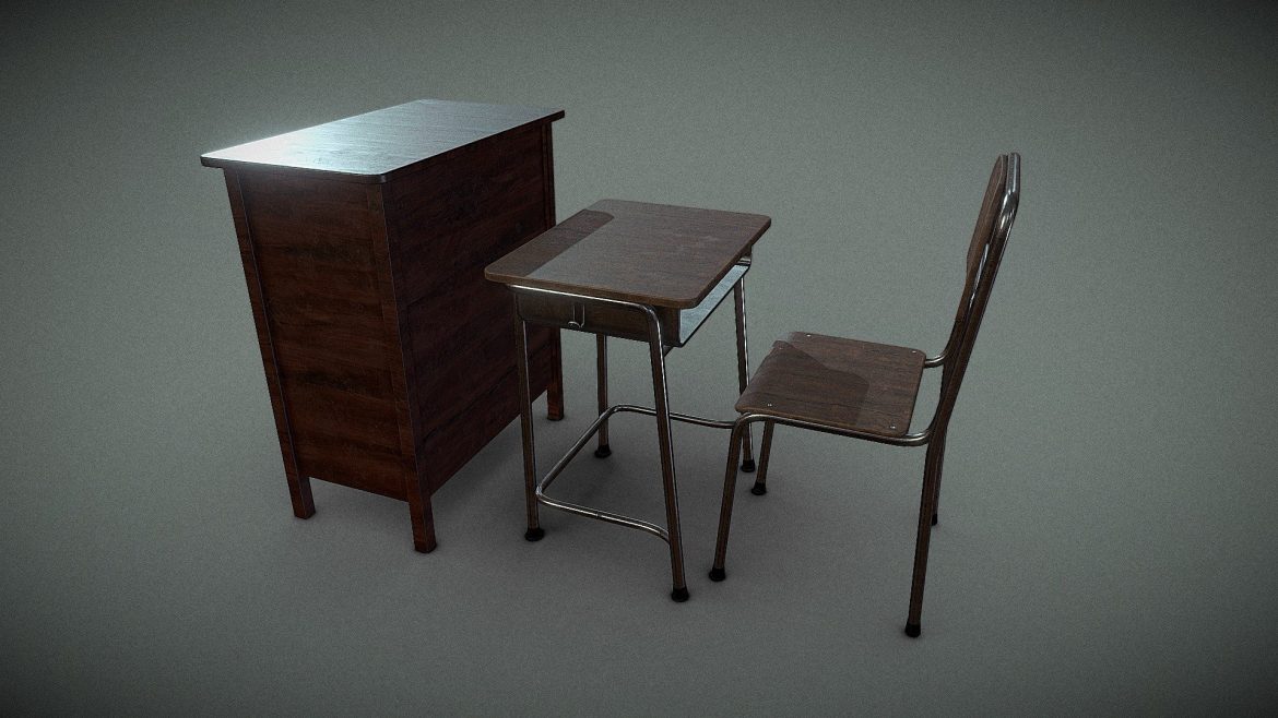 student desk and teacher desk 3d model