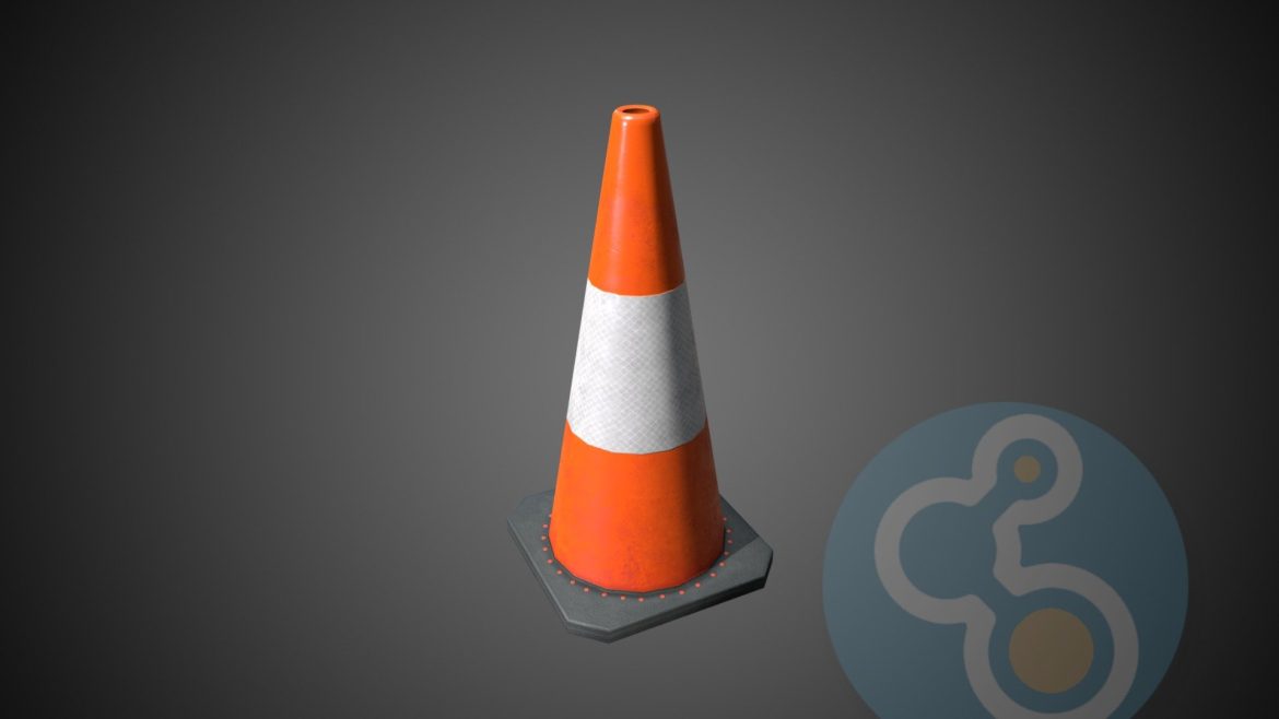 Traffic Cone 3d Model - Low poly rubber traffic cone 3D model with PBR textures, ready for game engines and VFX.