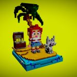 Voxel Young girl and cat