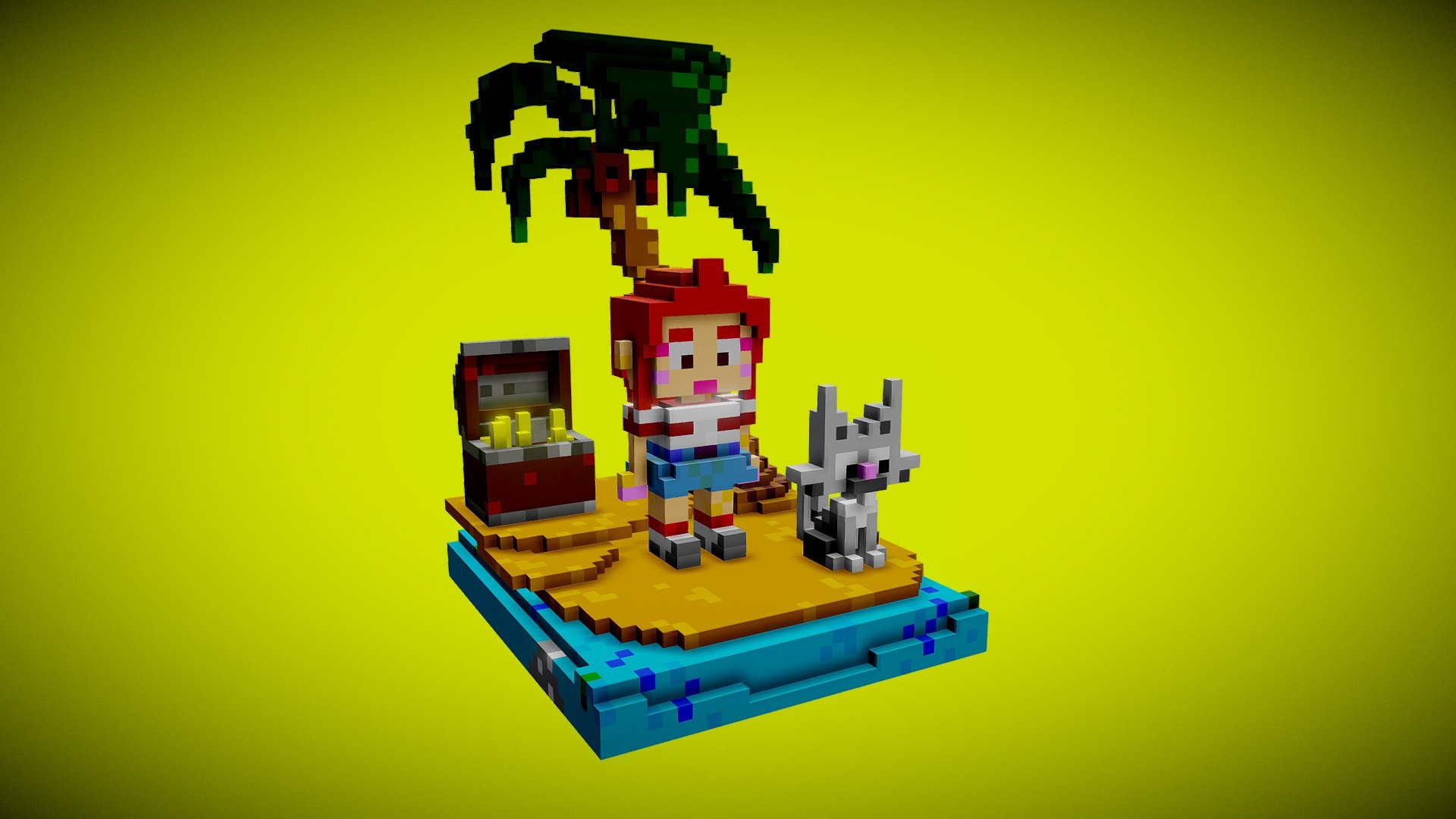 Voxel Young girl and cat