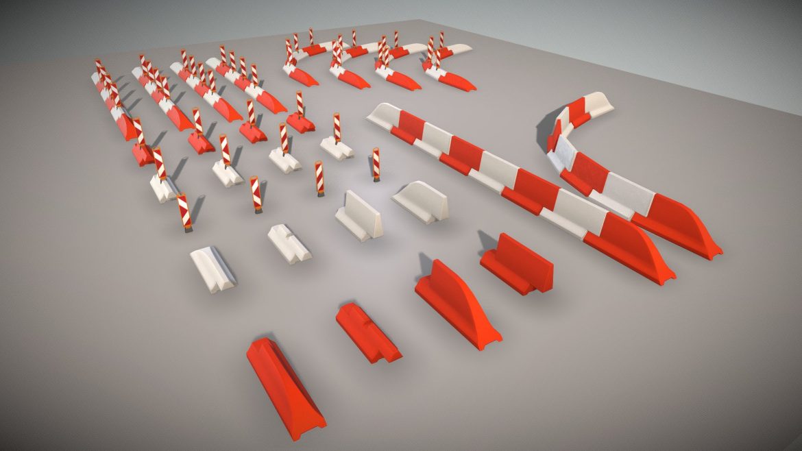 white and red road traffic barriers 3d model