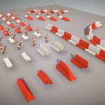 white and red road traffic barriers 3d model