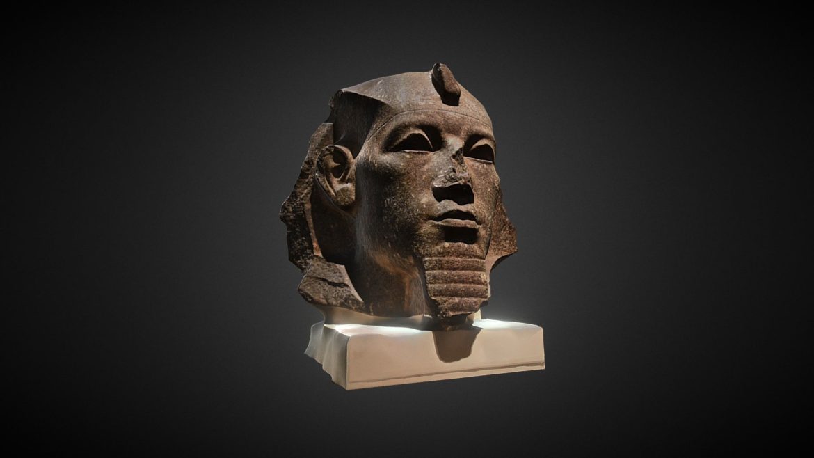 Amenemhat Iii Head 3d Model - High-resolution 3D scan of the granite head of Pharaoh Amenemhat III, showcasing ancient Egyptian artistry and the weathered texture of the colossal statue from Bubastis.