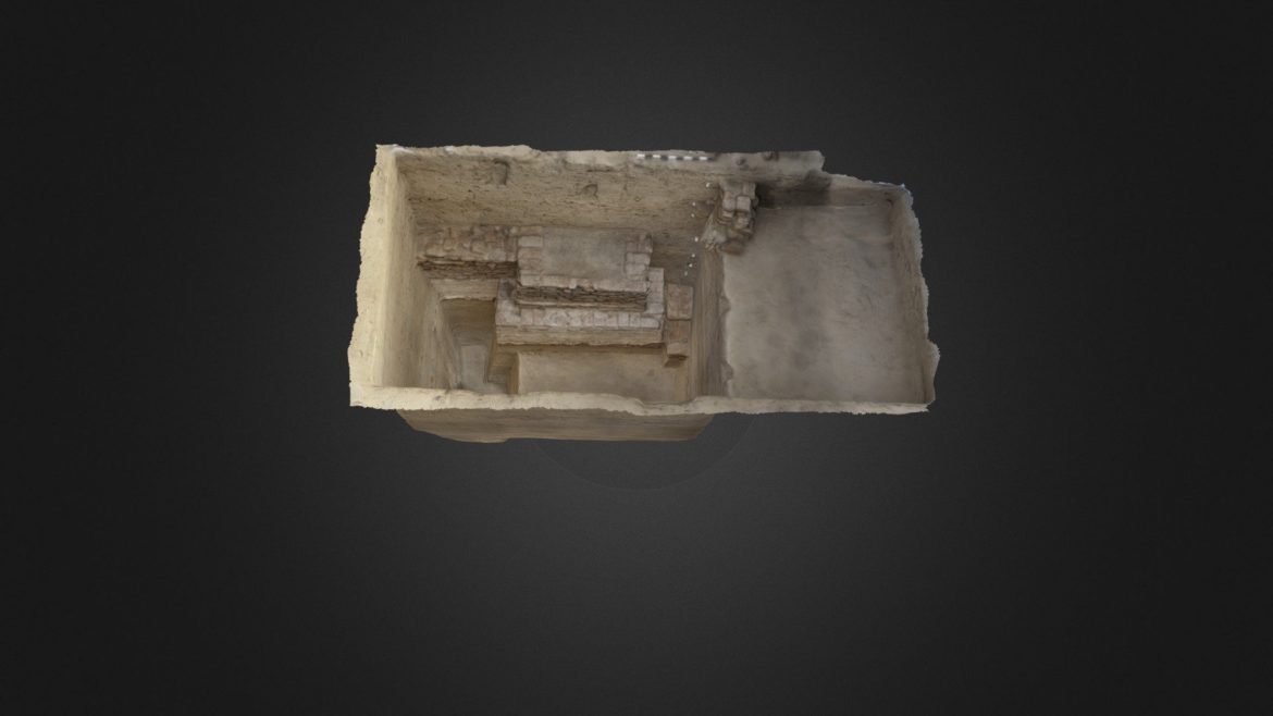 Meroitic Altar Final 3d Model - Detailed 3D model of the Meroitic altar, showcasing its excavated trench and archaeological context from 2015 documentation.