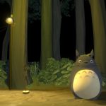 Totoro Stop Scene 3d Model - My Neighbor Totoro bus stop scene 3D model featuring Totoro and Satsuki under a street light in the rain.