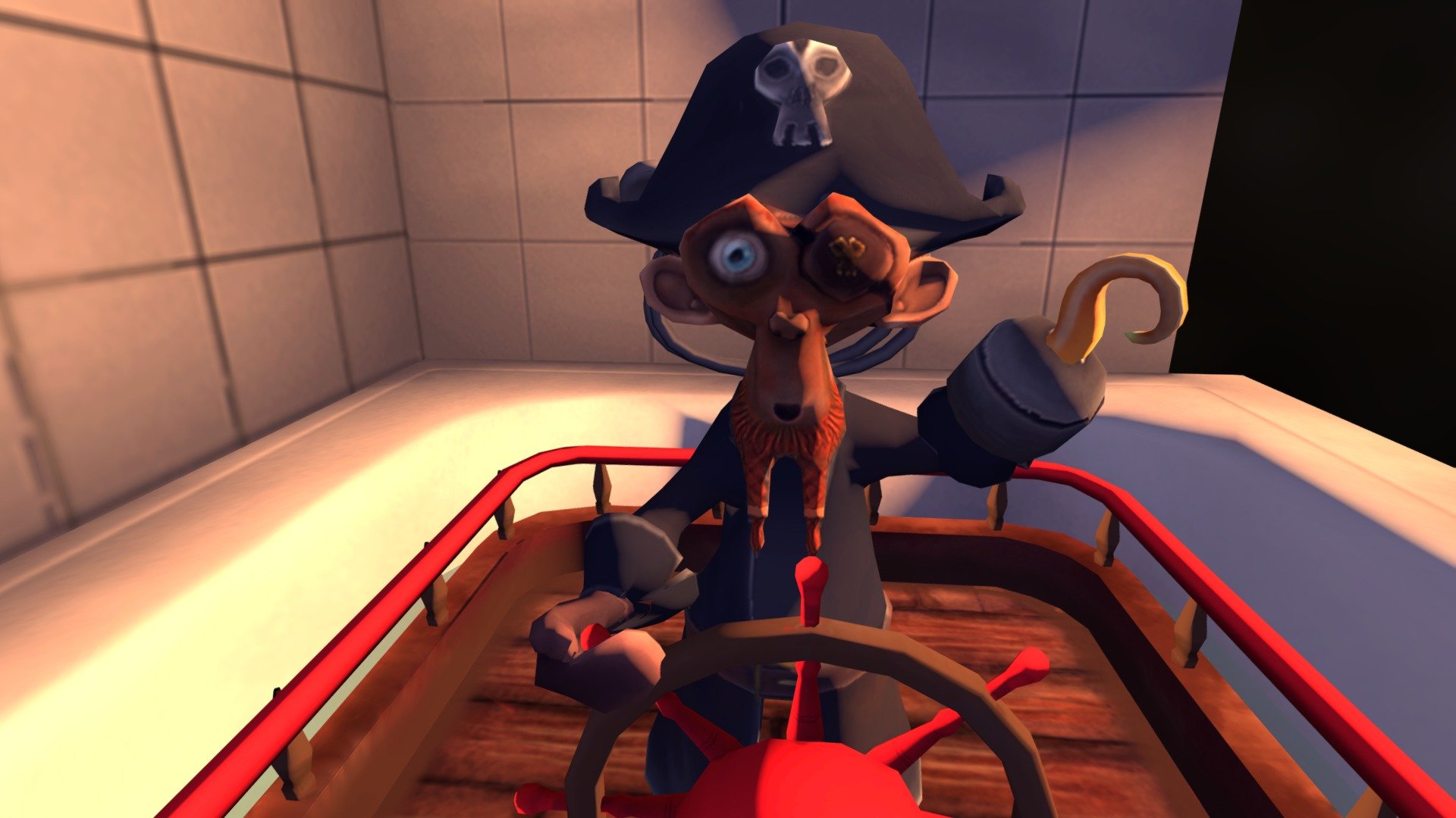 Pirate Suzanne on the Bathroom Boat