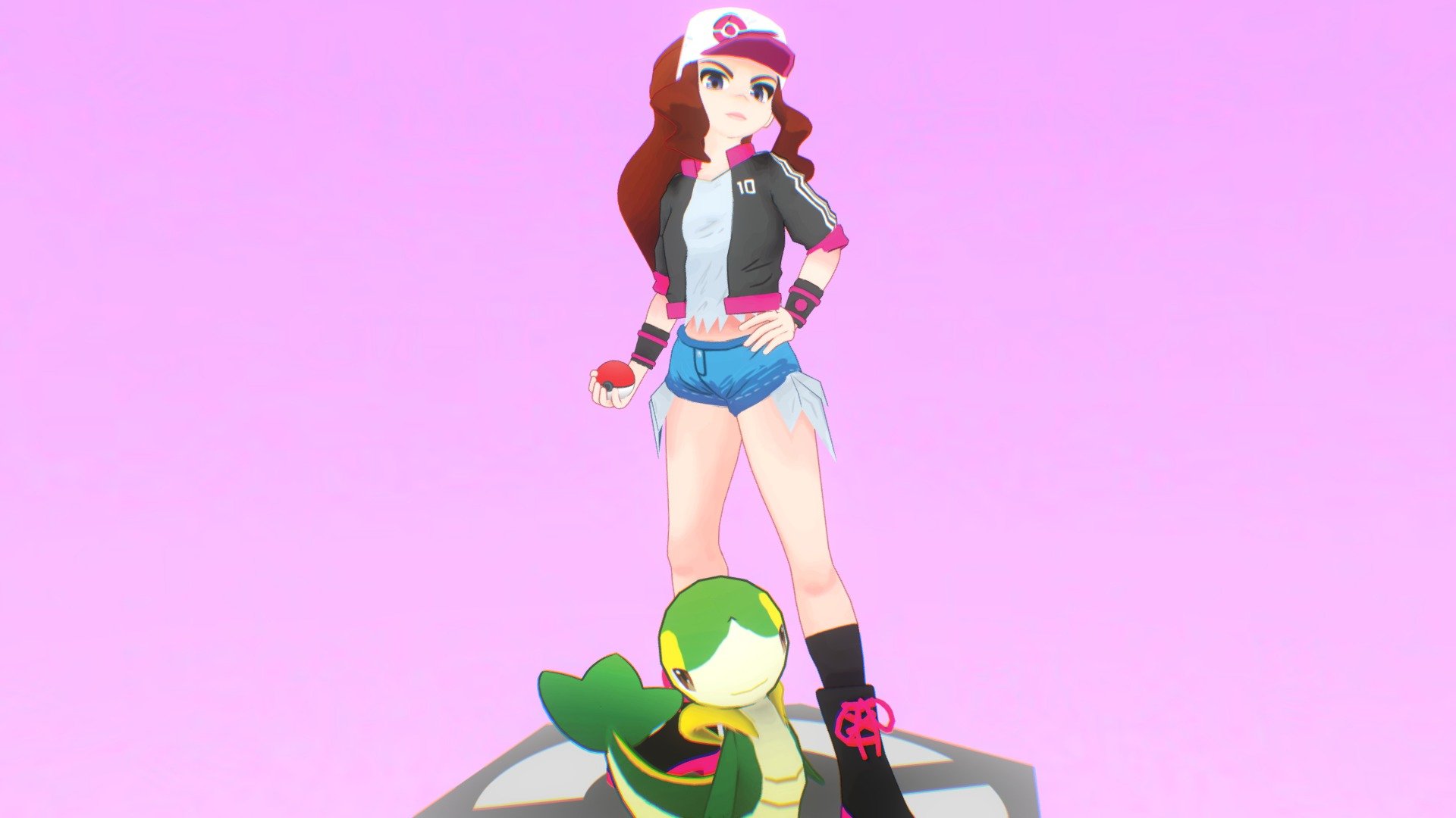 Pokemon Trainer Hilda with Snivy