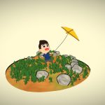 a kid and kite 3d model