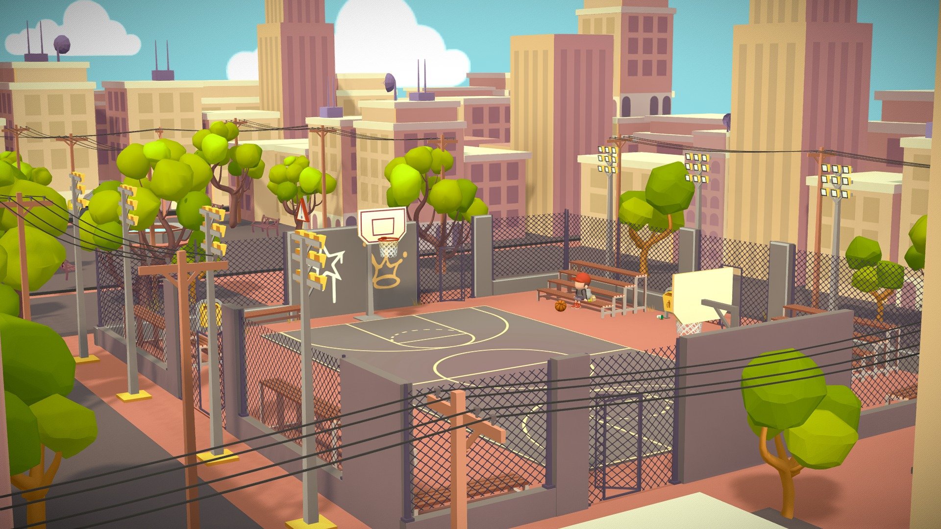 🏀Basketball playground game asset lowpoly city