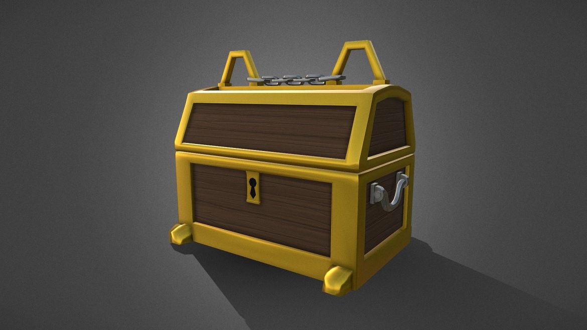 Cat Loot Chest 3d Model - Low poly cat loot chest 3D model with golden lock and whimsical cat ears design.