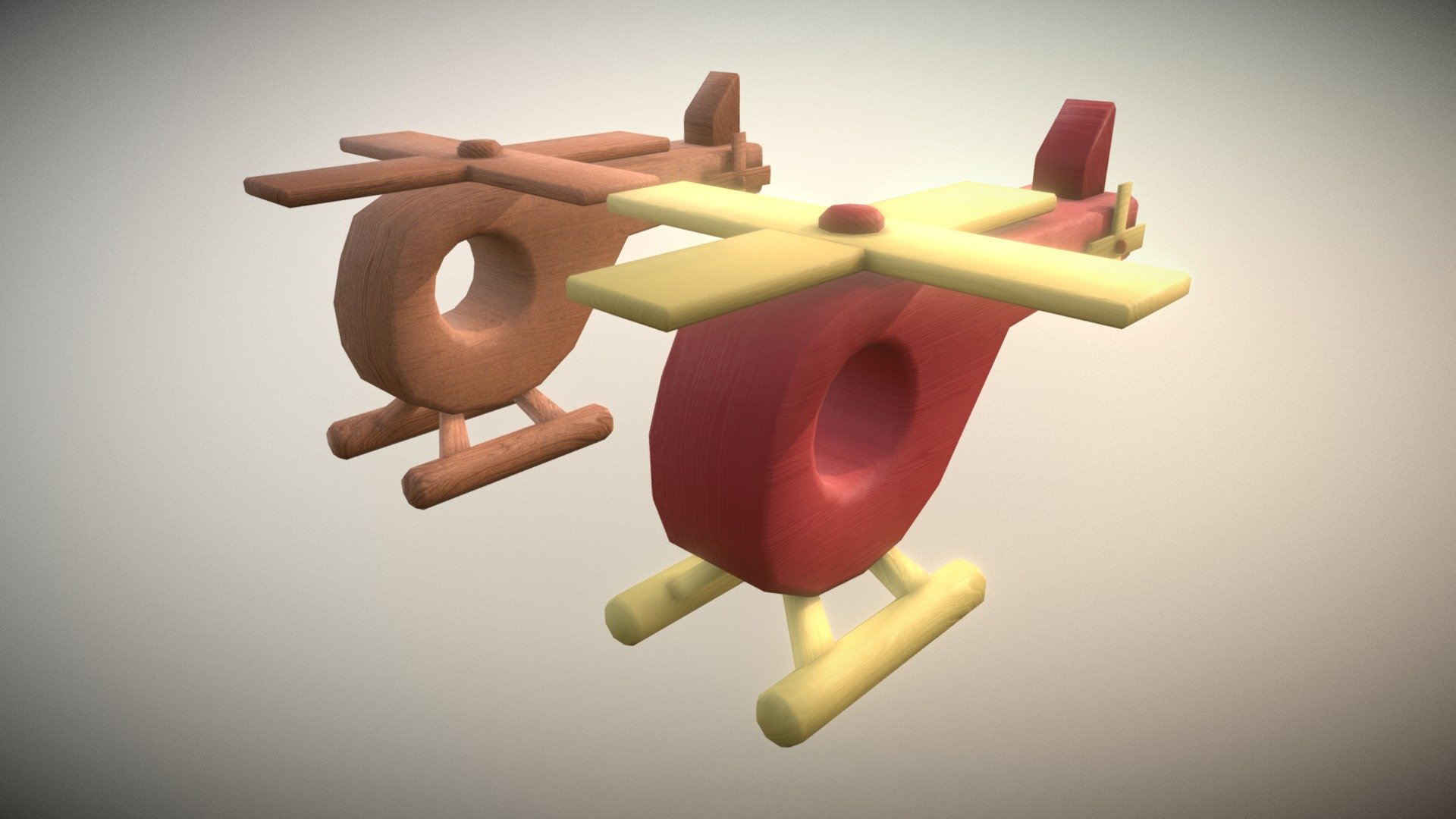 Game Ready Wooden Helicopter Toy Low Poly