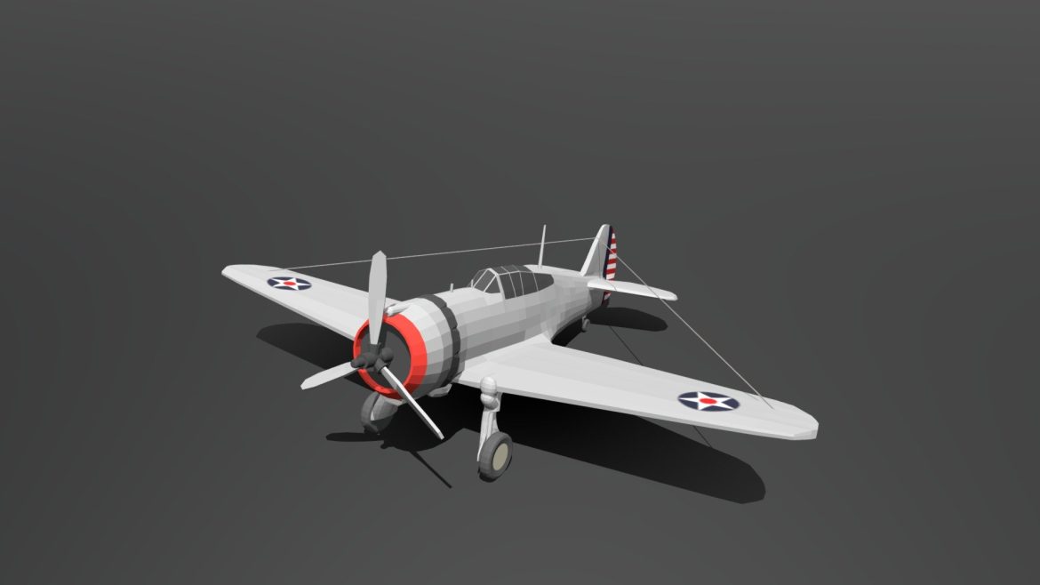 low poly cartoon curtiss p 36 hawk wwii airplane 3d model