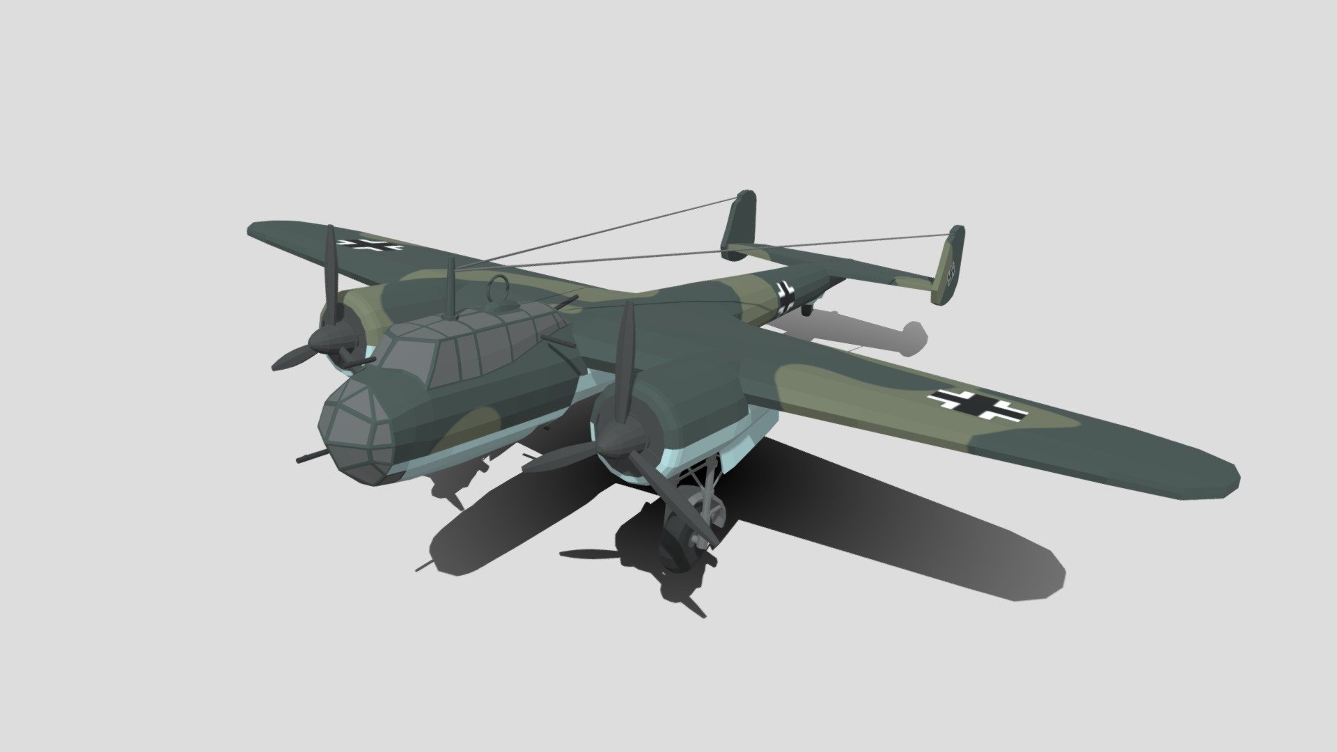 Low Poly Cartoon Dornier Do 17 Z WWII Airplane