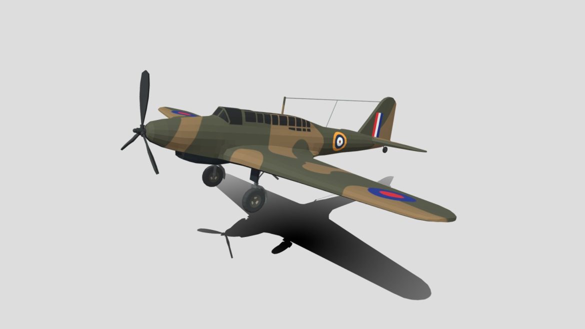 Fairey Battle Airplane 3d Model - Low poly cartoon Fairey Battle WWII airplane 3d model with hand-painted texture