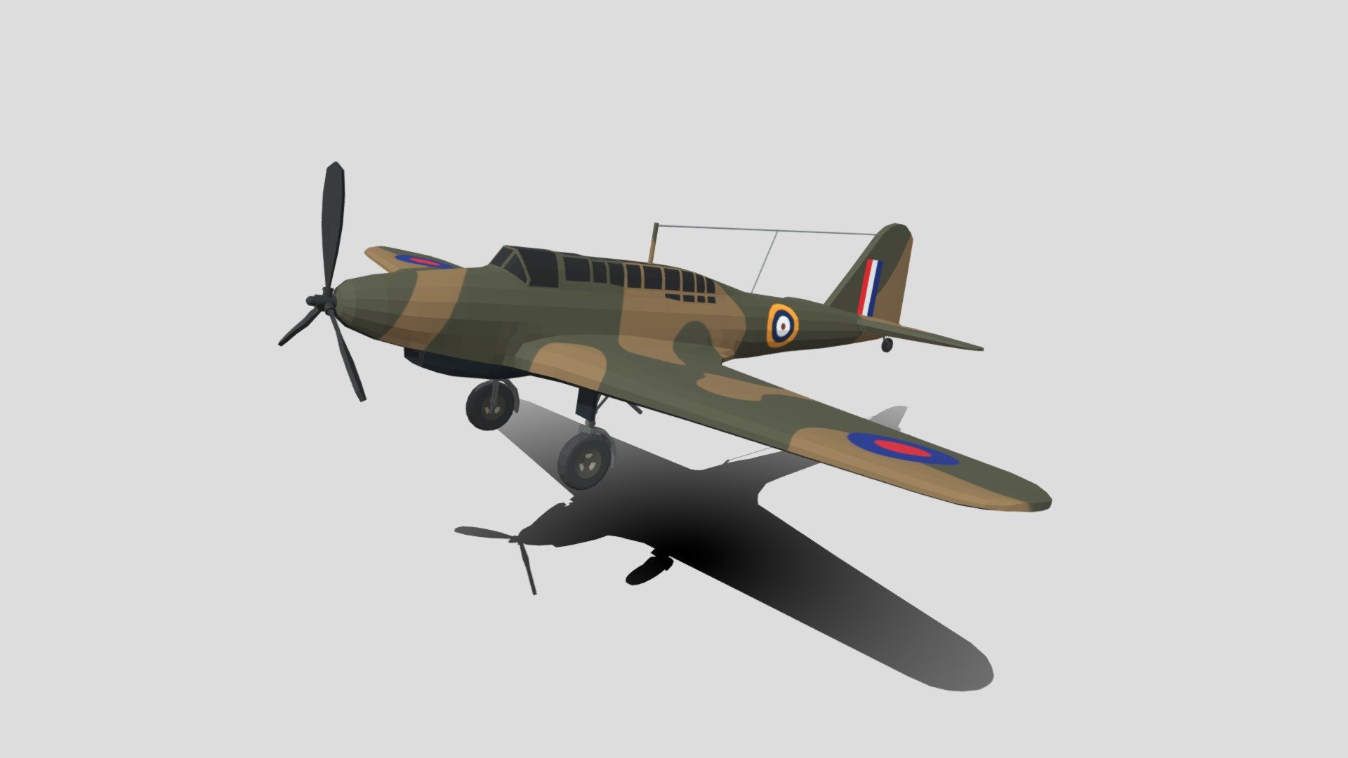 Low Poly Cartoon Fairey Battle WWII Airplane