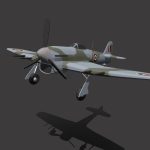 Low Poly Cartoon Hawker Typhoon WWII Airplane