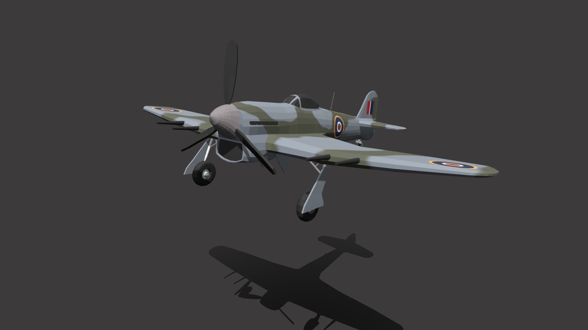 Low Poly Cartoon Hawker Typhoon WWII Airplane